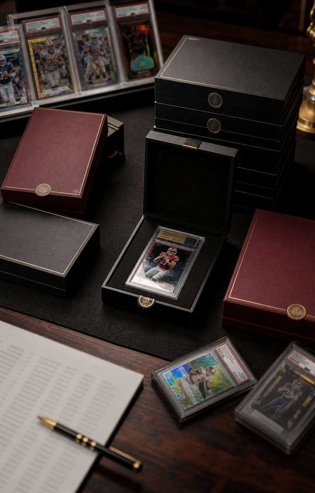 Premium repack boxes arranged with high-value graded cards